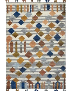 Outlet Beliani Tappeto KASAKH Multicolore Lana Kilim Arancione Blu Verde Multicolore