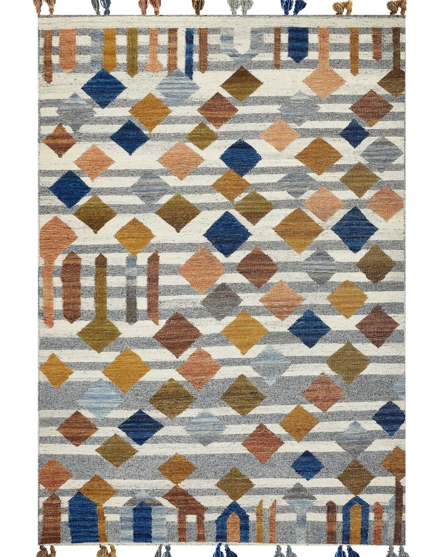 Outlet Beliani Tappeto KASAKH Multicolore Lana Kilim Arancione Blu Verde Multicolore