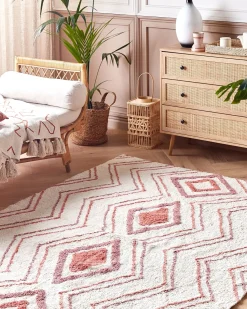 New Beliani Tappeto KASTAMONU Beige Cotone Beige Rosa Rosso
