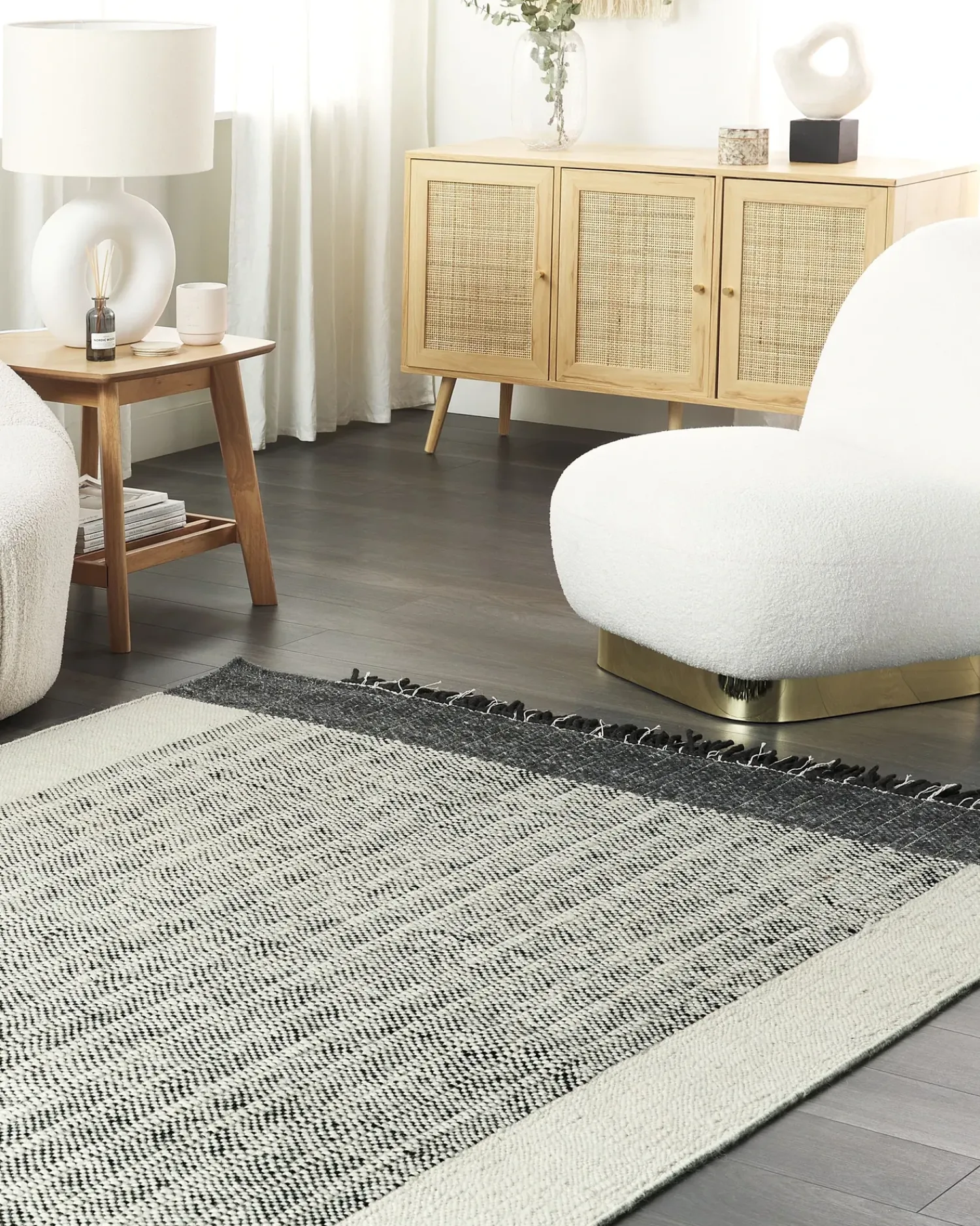 Outlet Beliani Tappeto KETENLI Bianco Lana Bianco Nero