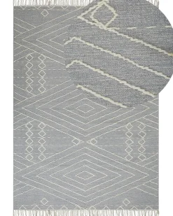 Outlet Beliani Tappeto KHENIFRA Grigio chiaro Cotone Bianco Grigio