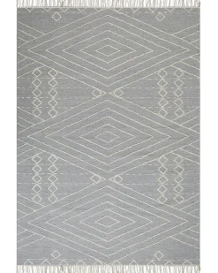 Outlet Beliani Tappeto KHENIFRA Grigio chiaro Cotone Bianco Grigio