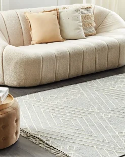 Outlet Beliani Tappeto KHENIFRA Grigio chiaro Cotone Bianco Grigio