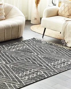 Hot Beliani Tappeto KHENIFRA Nero Cotone Bianco Nero