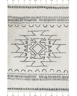 Discount Beliani Tappeto KHOURIBGA Bianco sporco Cotone Bianco Nero