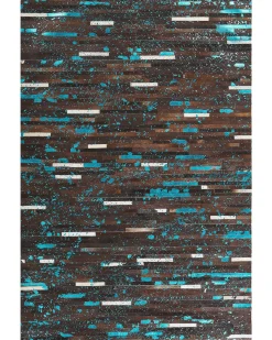 Online Beliani Tappeto KISIR Marrone scuro Pelle naturale Bianco Blu Marrone