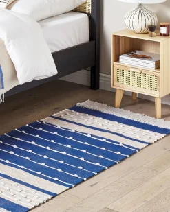 Hot Beliani Tappeto KONDHALI Blu 80 x 150 cm Cotone Beige Blu