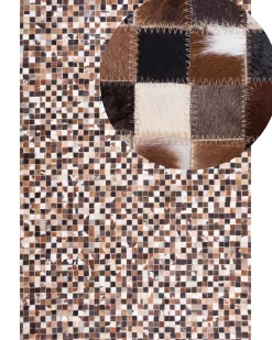 Beliani Tappeto KONYA Marrone 160 x 230 cm Pelle naturale Beige Marrone Nero Multicolore