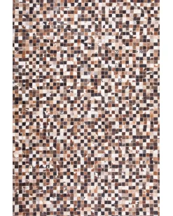 Beliani Tappeto KONYA Marrone 160 x 230 cm Pelle naturale Beige Marrone Nero Multicolore