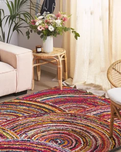Hot Beliani Tappeto KOZAN Multicolore 160 x 230 cm Cotone Blu Multicolore Rosa Rosso Viola