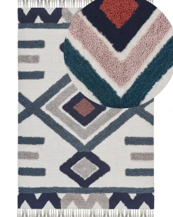 Clearance Beliani Tappeto KOZLU Multicolore Cotone Beige Blu Multicolore