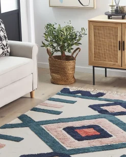 Clearance Beliani Tappeto KOZLU Multicolore Cotone Beige Blu Multicolore