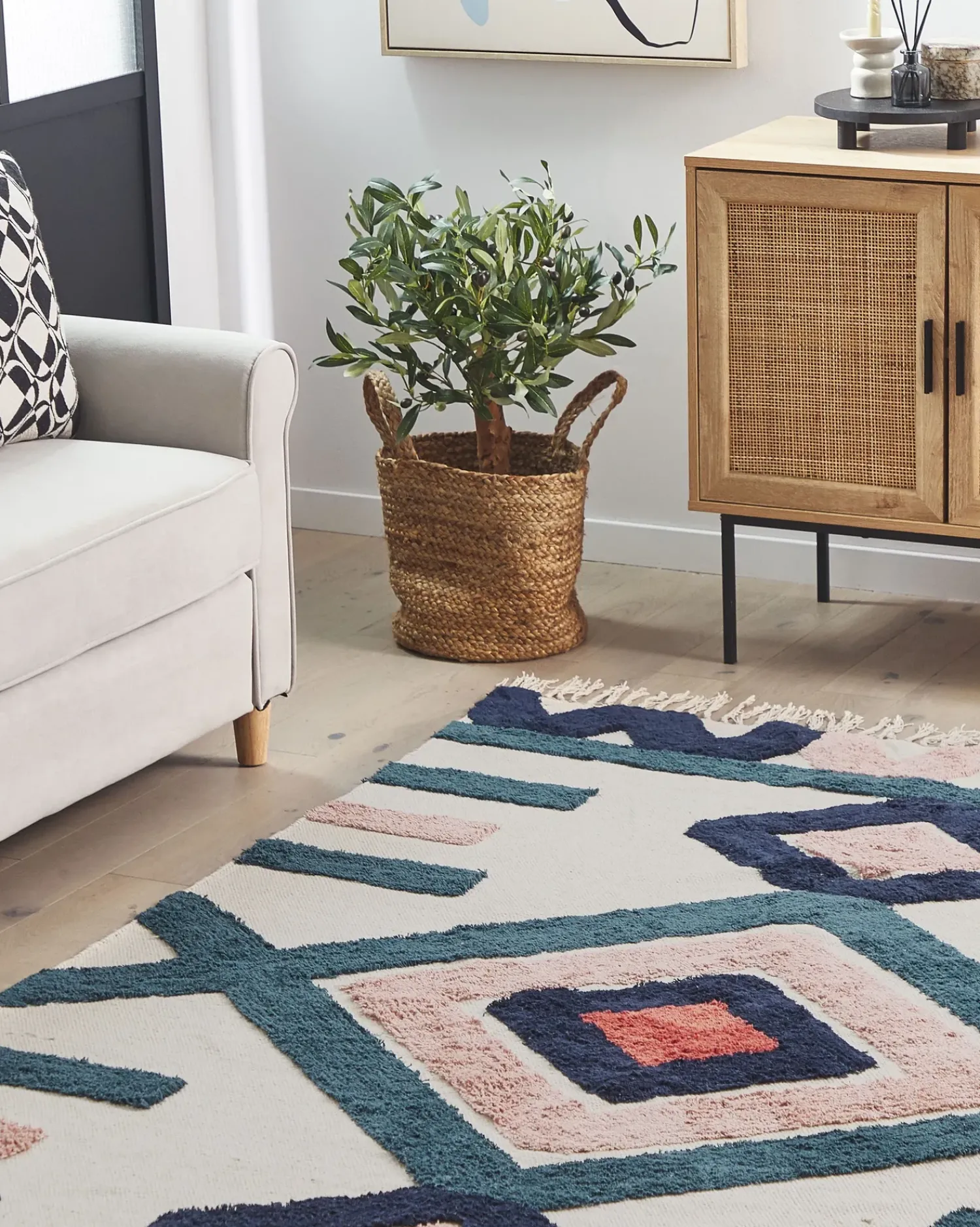 Clearance Beliani Tappeto KOZLU Multicolore Cotone Beige Blu Multicolore