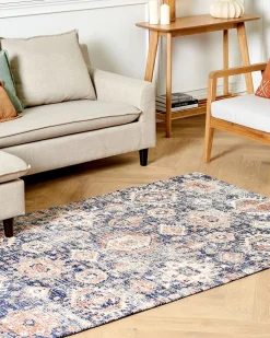 Outlet Beliani Tappeto KURIN Blu Cotone Rosso Blu
