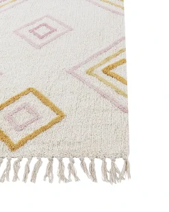 Beliani Tappeto LASHE Bianco sporco 140 x 200 cm Cotone Bianco Multicolore