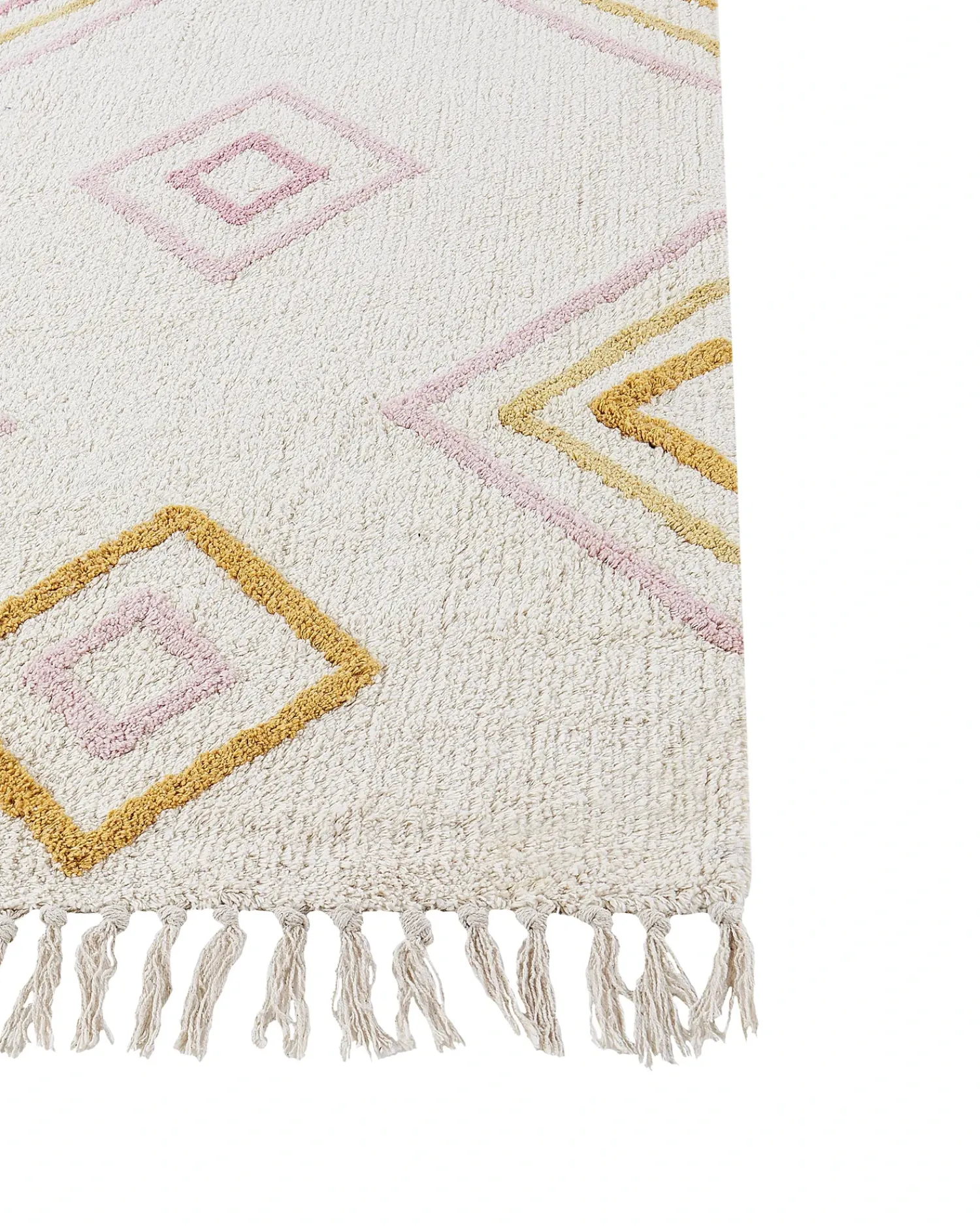 Beliani Tappeto LASHE Bianco sporco 140 x 200 cm Cotone Bianco Multicolore