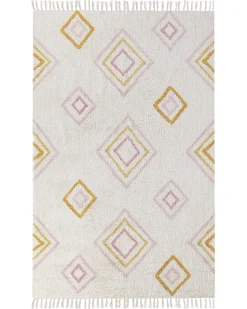 Beliani Tappeto LASHE Bianco sporco 140 x 200 cm Cotone Bianco Multicolore