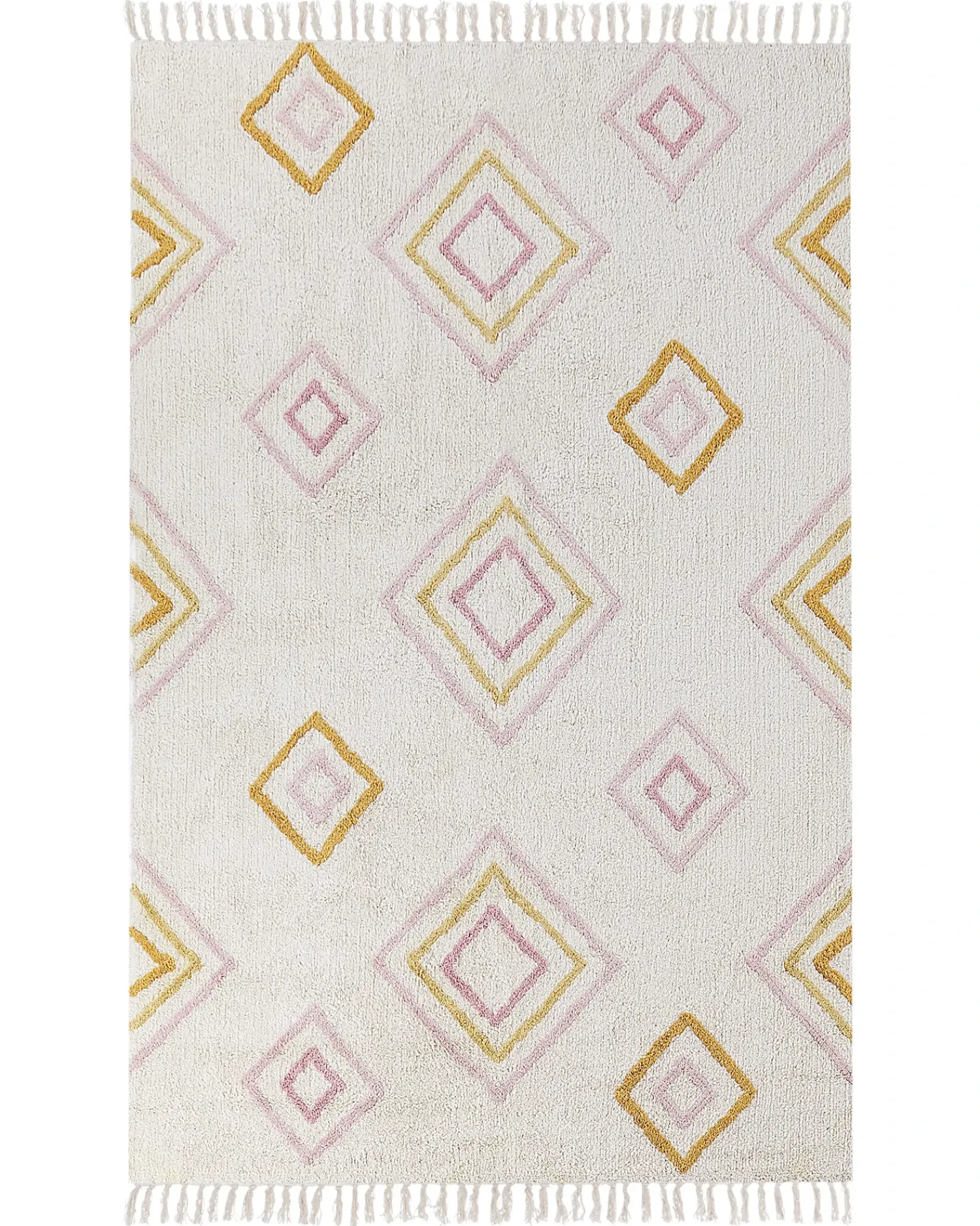 Beliani Tappeto LASHE Bianco sporco 140 x 200 cm Cotone Bianco Multicolore