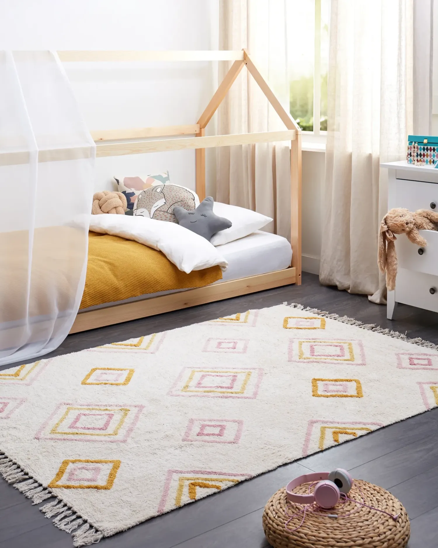 Beliani Tappeto LASHE Bianco sporco 140 x 200 cm Cotone Bianco Multicolore