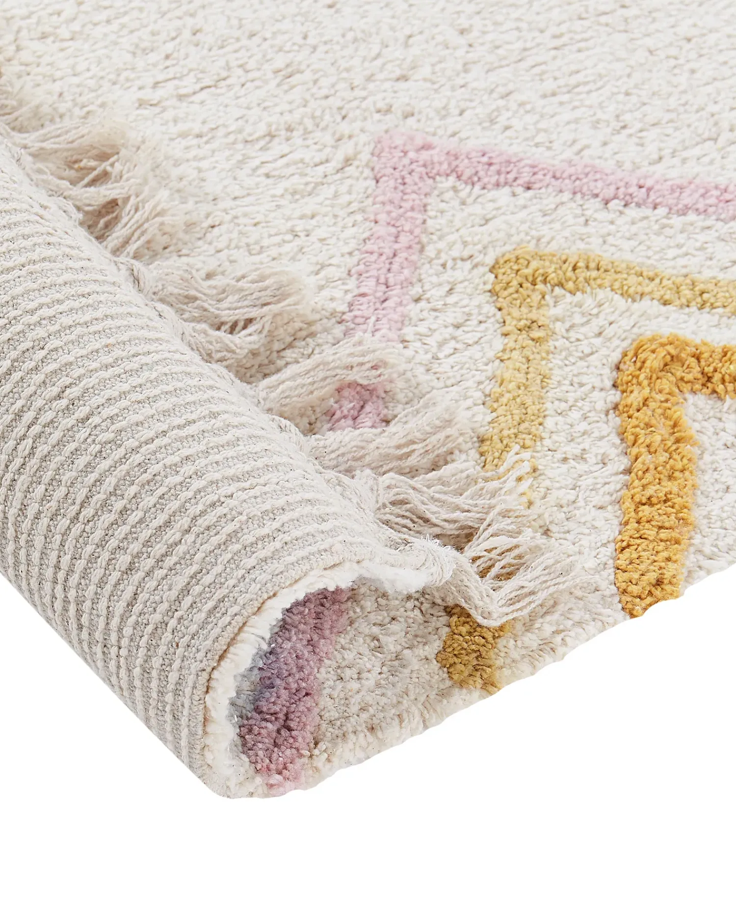 Beliani Tappeto LASHE Bianco sporco 140 x 200 cm Cotone Bianco Multicolore