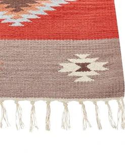 Best Beliani Tappeto LORUT Multicolore 80 x 300 cm Cotone Kilim Beige Rosso Marrone Multicolore