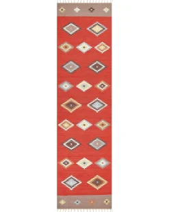 Best Beliani Tappeto LORUT Multicolore 80 x 300 cm Cotone Kilim Beige Rosso Marrone Multicolore
