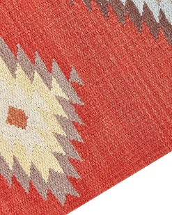 Best Beliani Tappeto LORUT Multicolore 80 x 300 cm Cotone Kilim Beige Rosso Marrone Multicolore