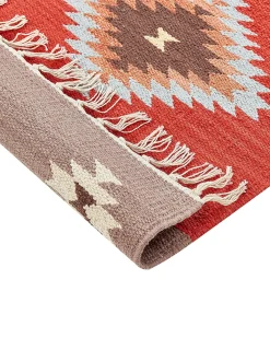 Best Beliani Tappeto LORUT Multicolore 80 x 300 cm Cotone Kilim Beige Rosso Marrone Multicolore