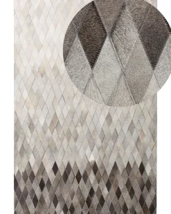 Sale Beliani Tappeto MALDAN Beige Pelle naturale Beige Bianco Grigio Marrone Nero