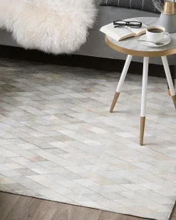Sale Beliani Tappeto MALDAN Beige Pelle naturale Beige Bianco Grigio Marrone Nero