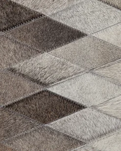 Sale Beliani Tappeto MALDAN Beige Pelle naturale Beige Bianco Grigio Marrone Nero