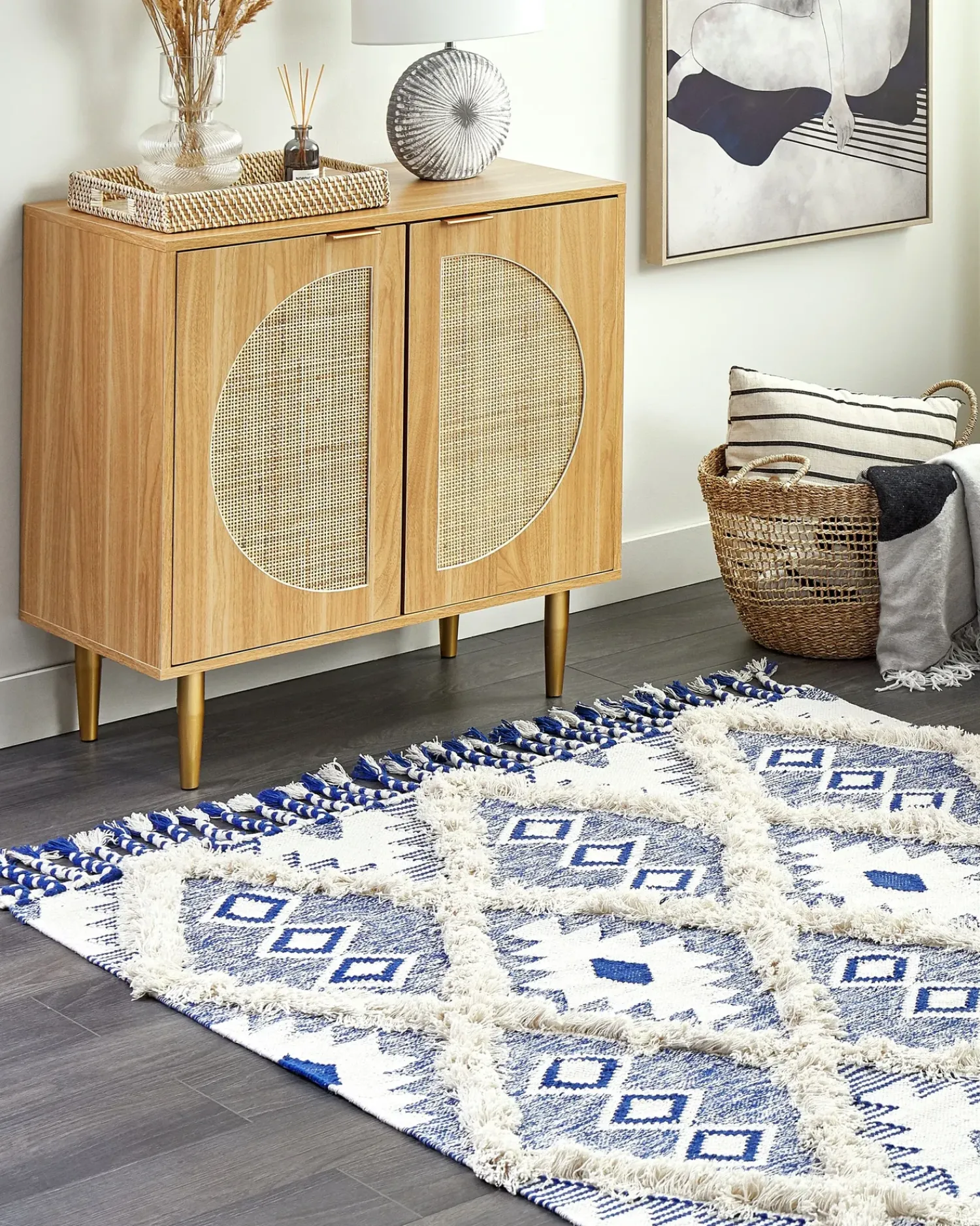 Hot Beliani Tappeto MANAVGAT Beige chiaro Cotone Beige Blu