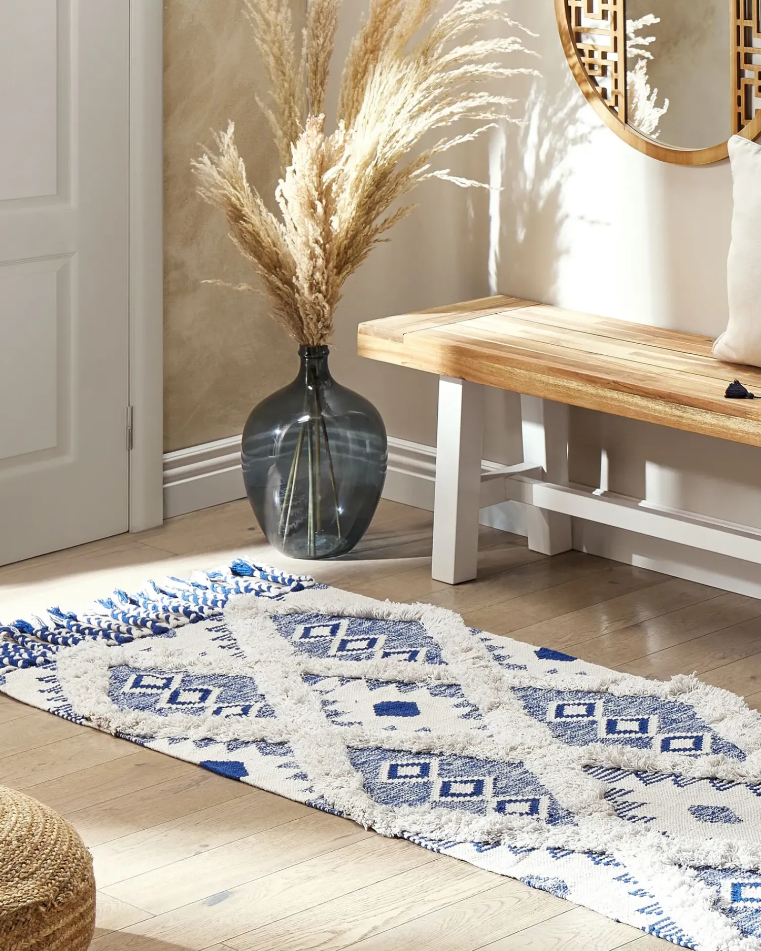 Online Beliani Tappeto MANAVGAT Beige chiaro Cotone Beige Blu