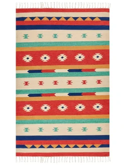 New Beliani Tappeto MARGARA Multicolore 140 x 200 cm Cotone Kilim Beige Grigio Rosso Multicolore