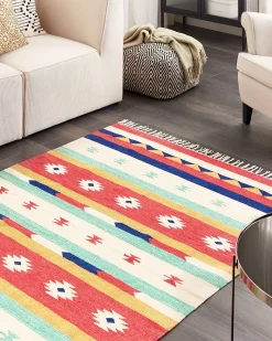 New Beliani Tappeto MARGARA Multicolore 140 x 200 cm Cotone Kilim Beige Grigio Rosso Multicolore