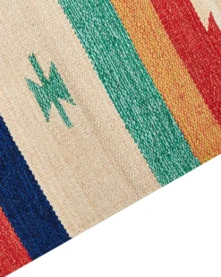 New Beliani Tappeto MARGARA Multicolore 140 x 200 cm Cotone Kilim Beige Grigio Rosso Multicolore