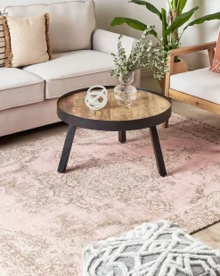 New Beliani Tappeto MATARIM Rosa Cotone Beige Rosa