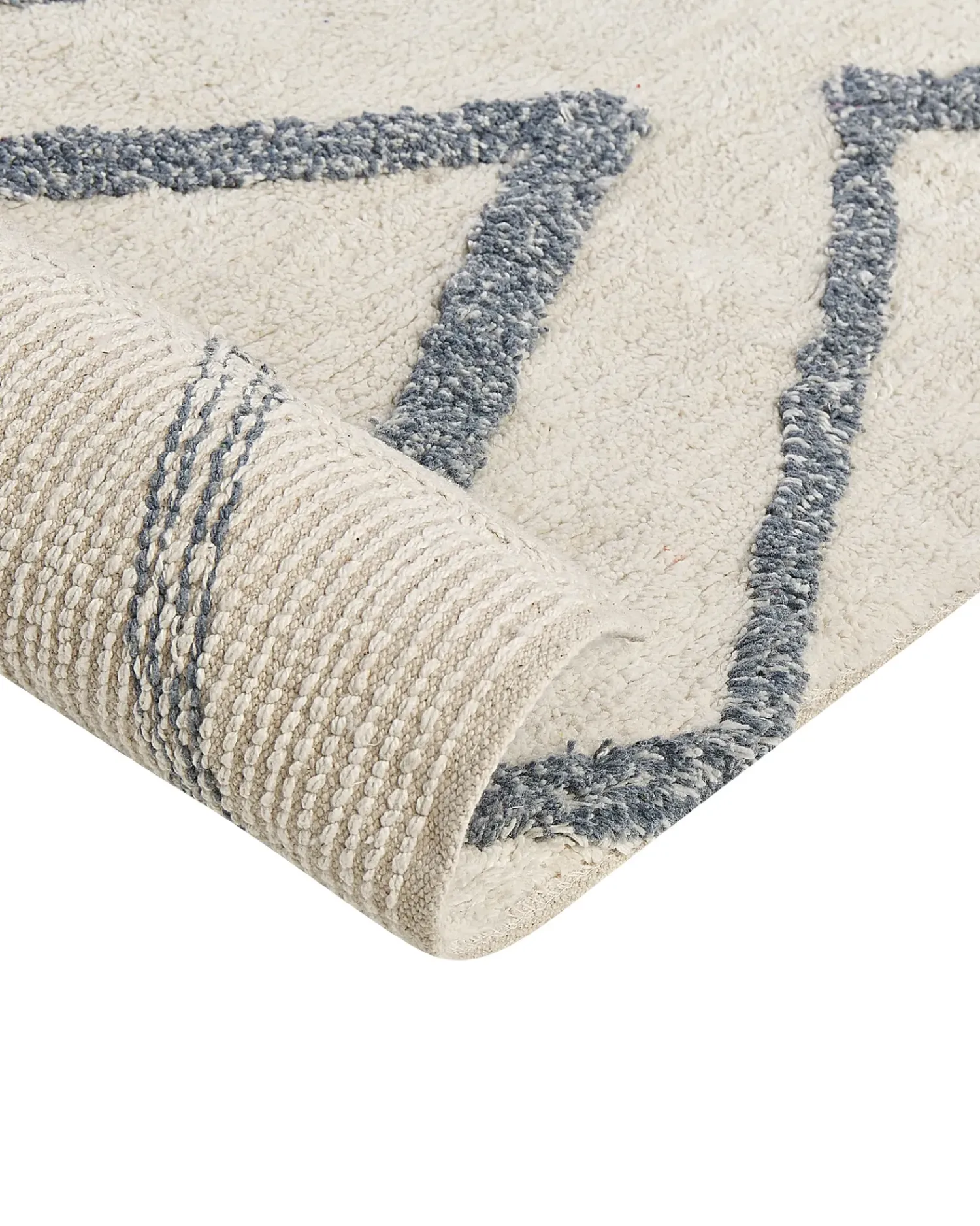 New Beliani Tappeto MENDERES Azzurro 160 x 230 cm Cotone Bianco Blu
