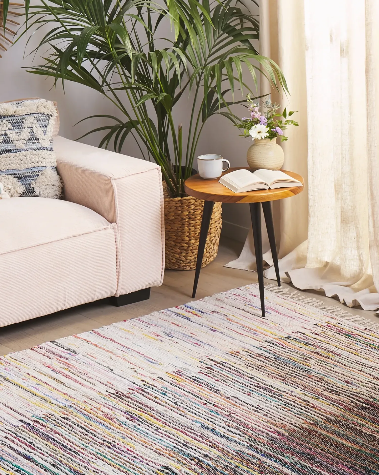 Discount Beliani Tappeto MERSIN Multicolore Cotone Bianco Blu Multicolore Rosa