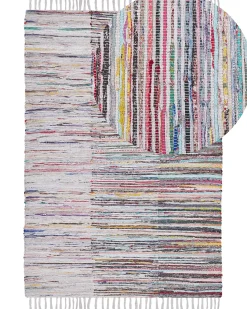 Discount Beliani Tappeto MERSIN Multicolore Cotone Bianco Blu Multicolore Rosa