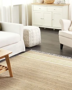 Beliani Tappeto MIRZA Verde oliva Iuta Beige Bianco Naturale Verde