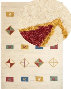 Clearance Beliani Tappeto MISINLI Beige 160 x 230 cm Lana Persiano Beige Blu Giallo Rosso Verde