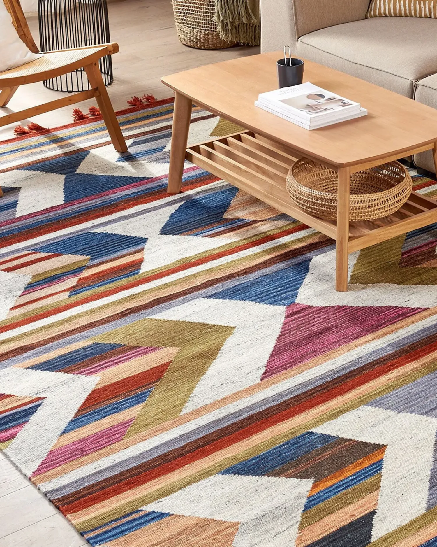 Best Beliani Tappeto MRGASHAT Multicolore 200 x 300 cm Lana Kilim Rosso Blu Verde Multicolore