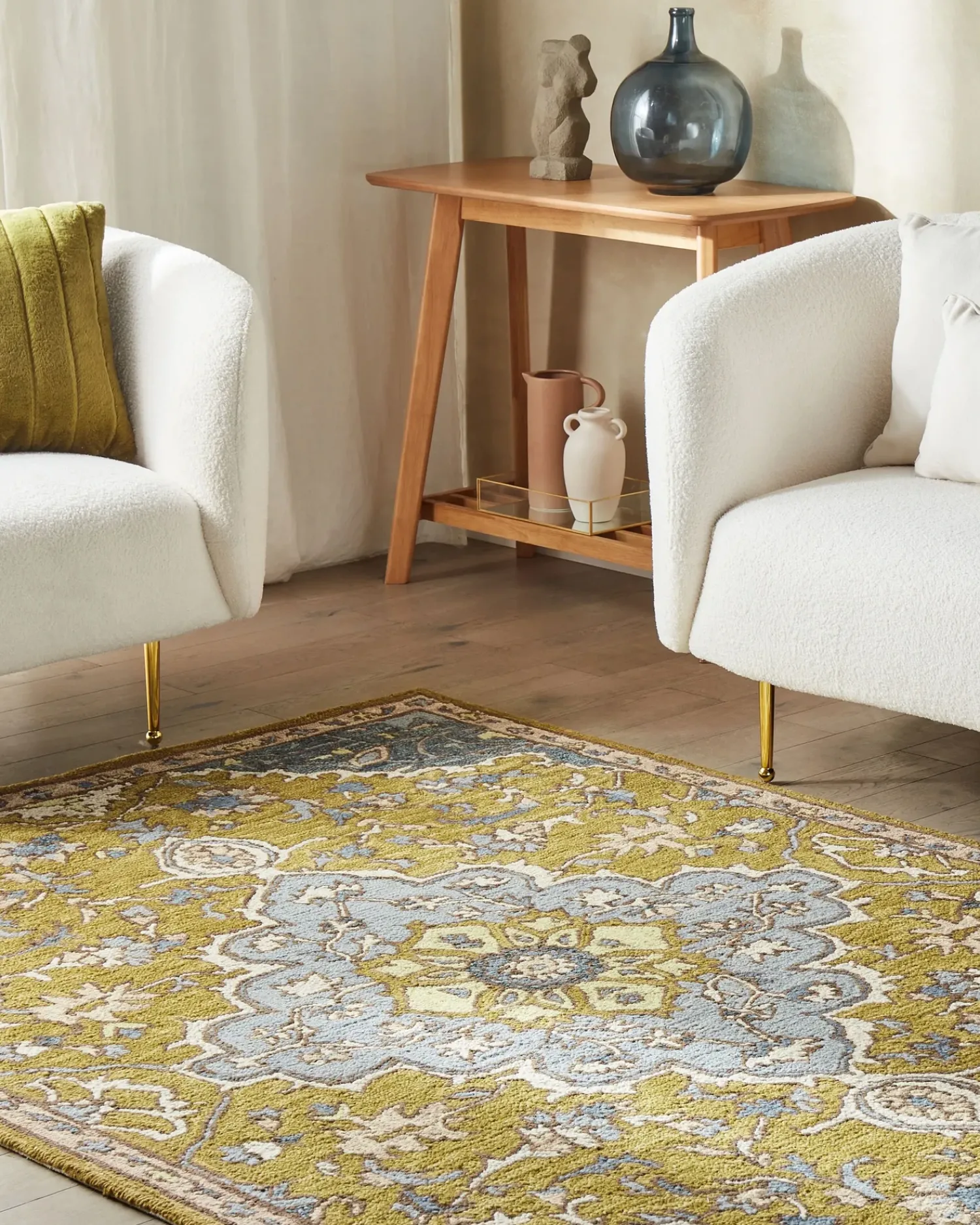 Clearance Beliani Tappeto MUCUR Giallo 200 x 200 cm Lana Beige Giallo Blu Marrone