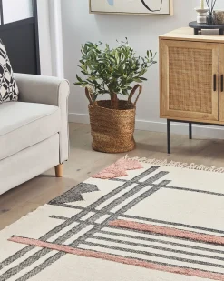New Beliani Tappeto MURADIYE Beige Cotone Beige Nero