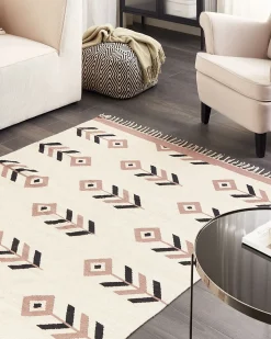 Sale Beliani Tappeto NIAVAN Beige Cotone Kilim Beige Nero