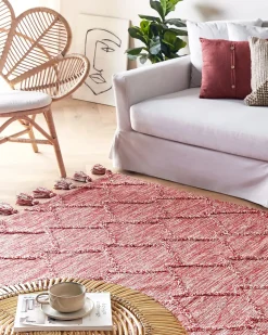 Discount Beliani Tappeto NIGDE Rosso Cotone Bianco Rosso