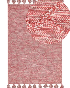 Discount Beliani Tappeto NIGDE Rosso Cotone Bianco Rosso