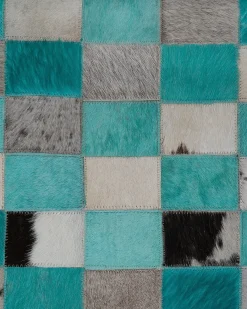Hot Beliani Tappeto NIKFER Turchese Pelle naturale Blu Grigio Nero