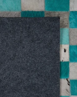 Hot Beliani Tappeto NIKFER Turchese Pelle naturale Blu Grigio Nero